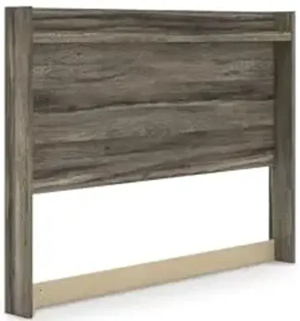 Signature Design by Ashley Jusika Mid-Century Modern Panel Headboard with LED Light and Shelf, Queen, Dark Brown
