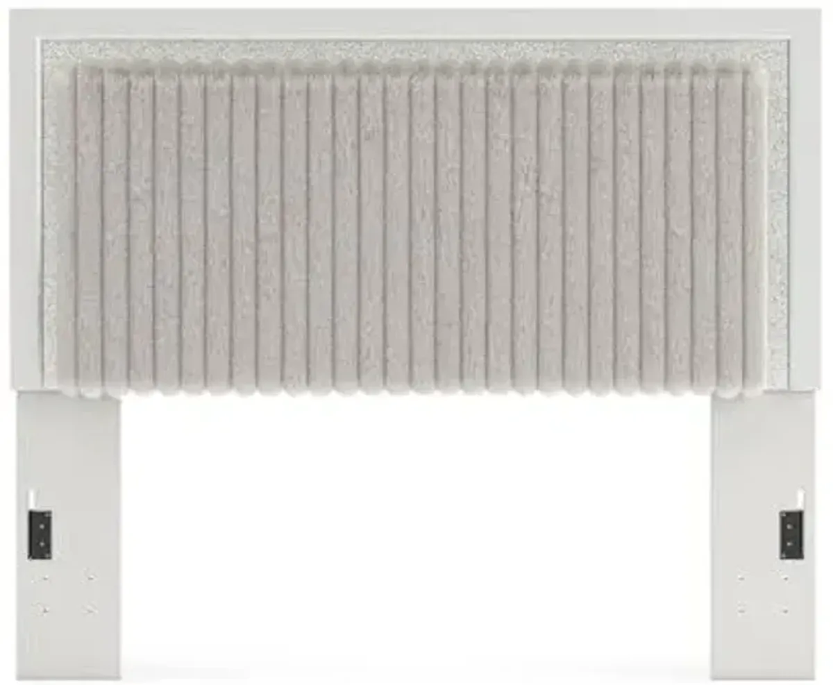 Signature Design by Ashley Ravalori Contemporary Upholstered Panel Headboard with Adjustable Height, Queen, White
