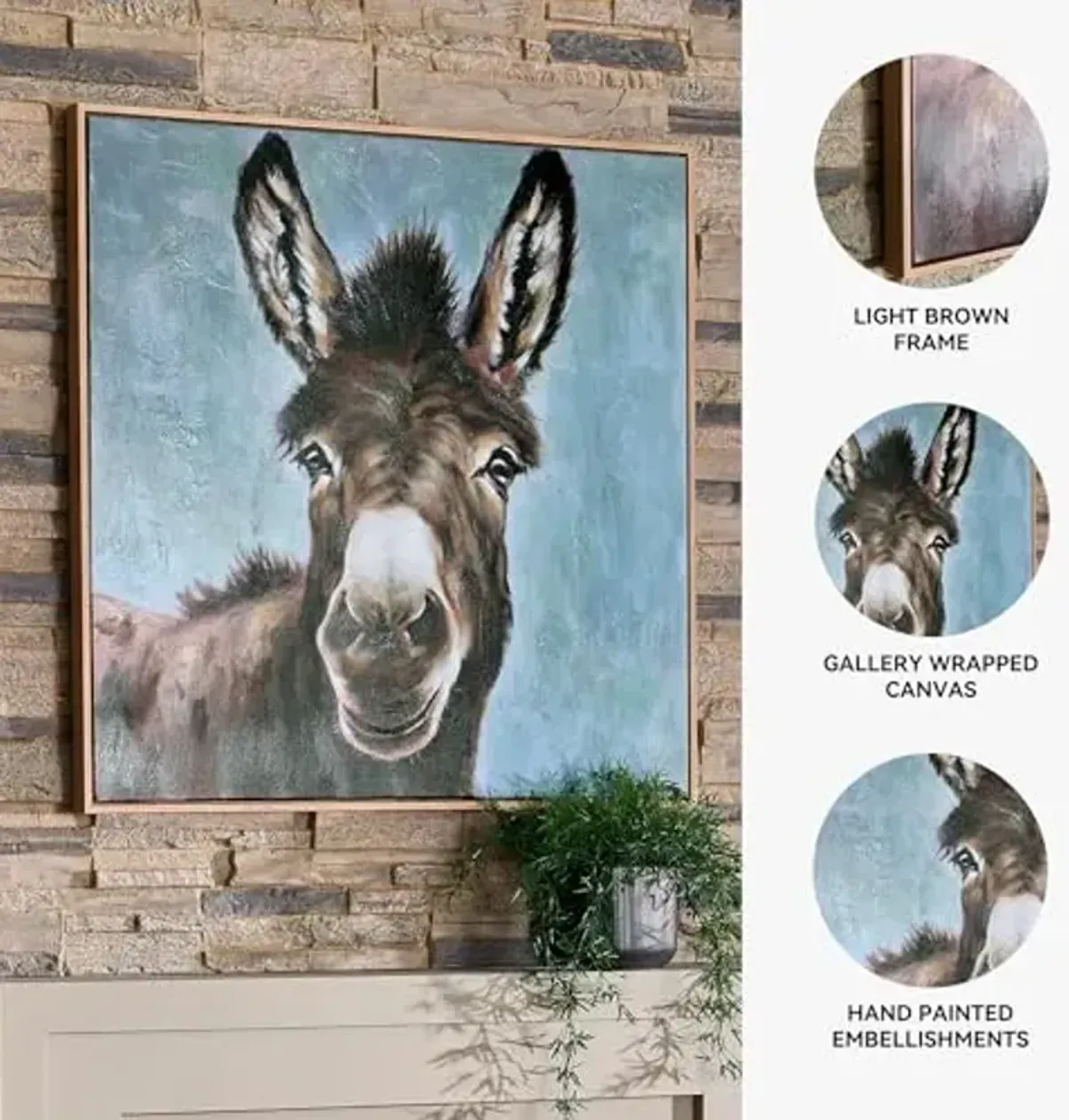 Signature Design by Ashley Landerton Farmhouse Hand Painted Donkey Wall Art, 32 × 32 Inches, Dark Brown & Blue