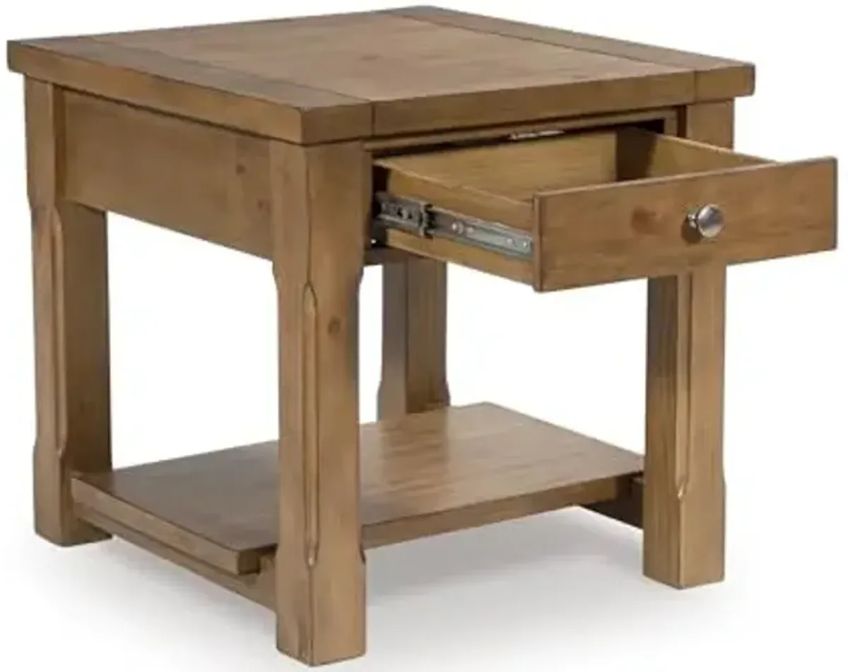 Signature Design by Ashley Vandenmore Casual 1-Drawer End Table with Bottom Shelf, Light Brown