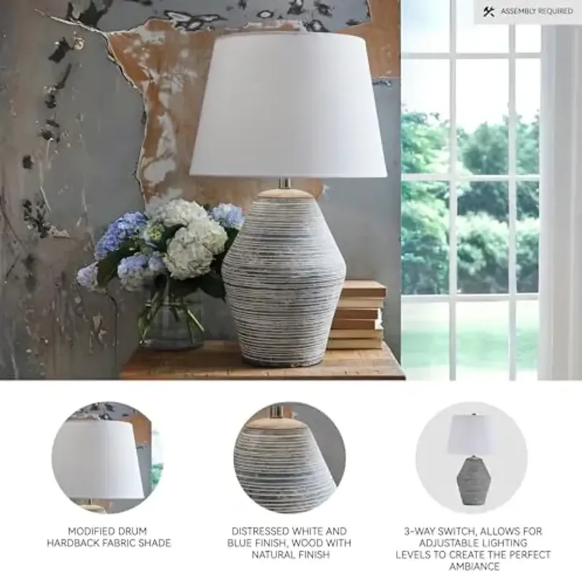 Signature Design by Ashley Lawrock Farmhouse Table Lamp with 3-Way Switch and Empire Shade, Blue