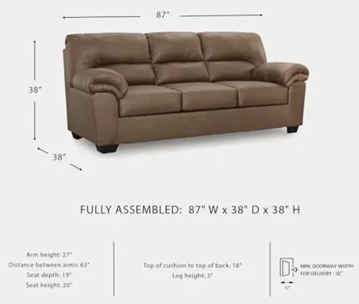 Signature Design by Ashley Walker Point Contemporary Sofa with Removable Cushion, Light Brown