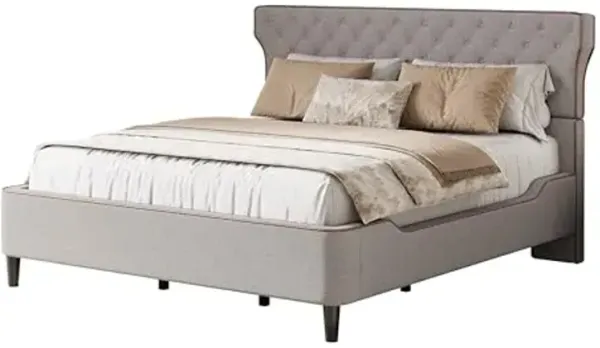 Christopher Knight Home Salus Linen Upholstered King Size Bed Frame with Headboard, Modern King Bed Frame and Headboard, Wooden Slats Support, Easy Assembly, No Box Spring Needed, Grey