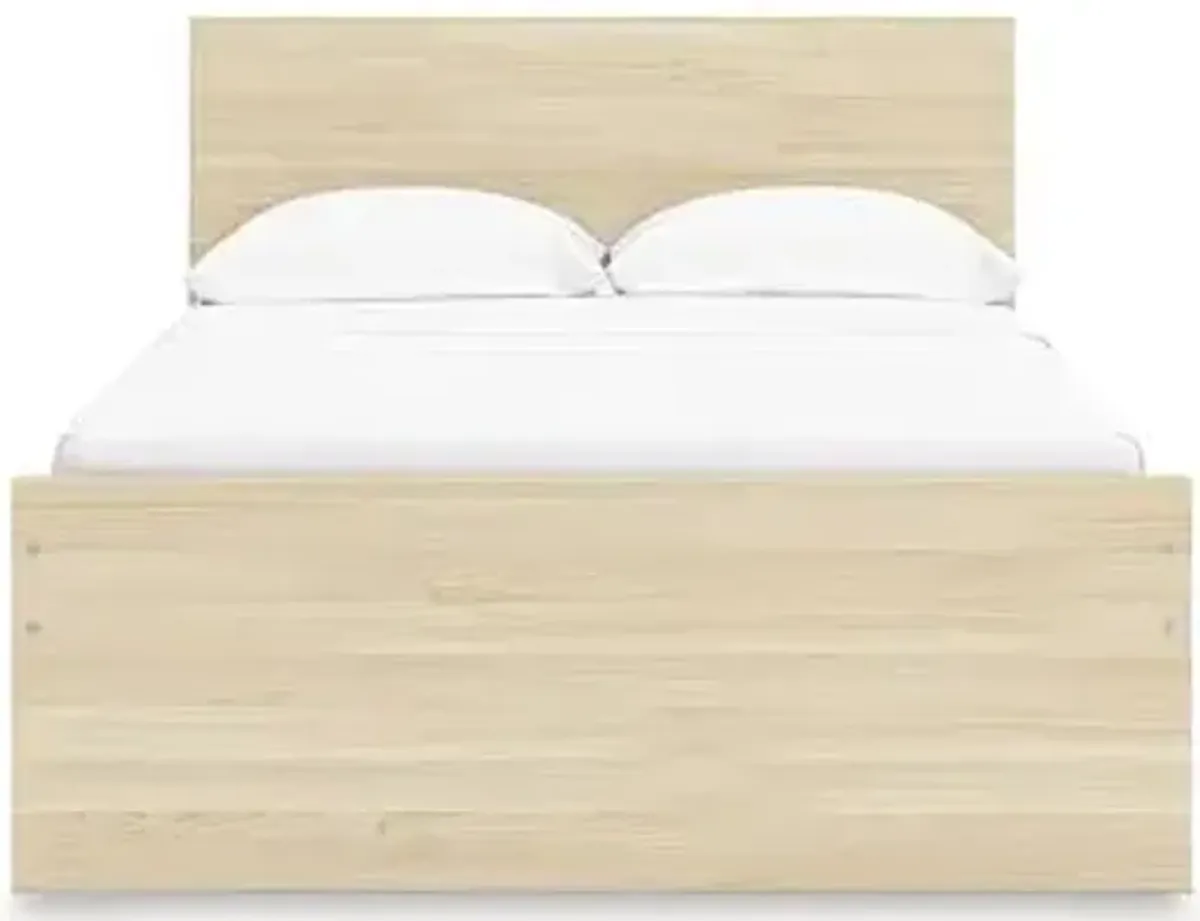 Signature Design by Ashley Onita Scandinavian 2-Drawer Full Panel Platform Bed with 1 Side Storage, Foundation or Box Spring Not Needed, Light Brown
