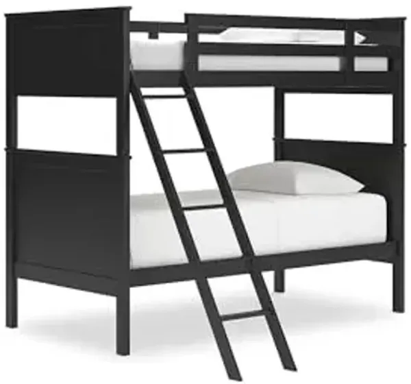 Signature Design by Ashley Nextonfort Transitional Twin Over Twin Bunk Bed with Protective Side Rails, Foundation or Box Spring Not Needed, Black