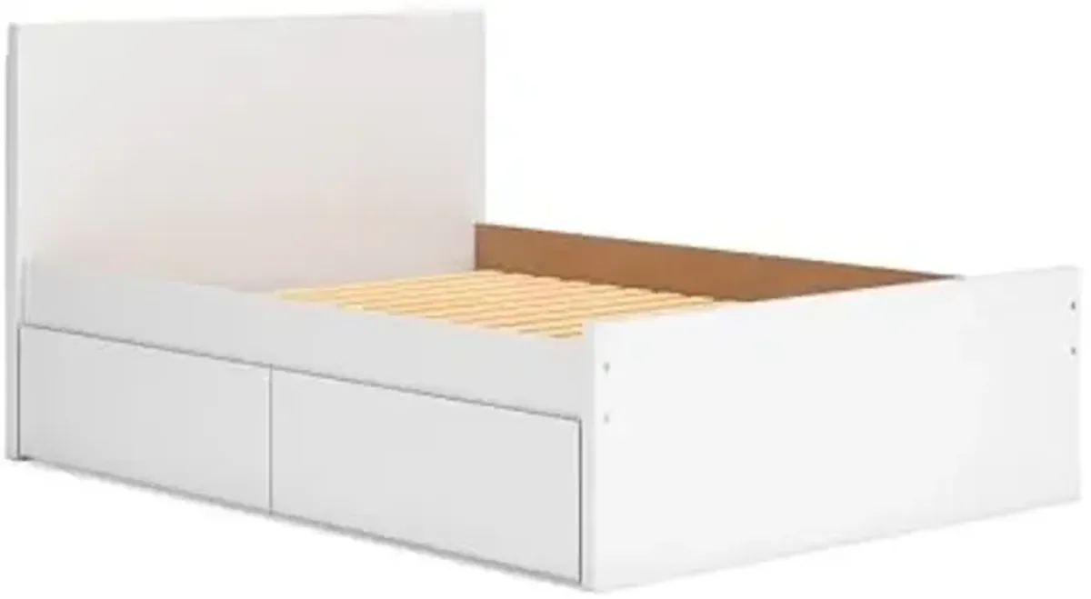 Signature Design by Ashley Onita Minimalist 2-Drawer Full Panel Platform Bed with 1 Side Storage, Foundation or Box Spring Not Needed, White