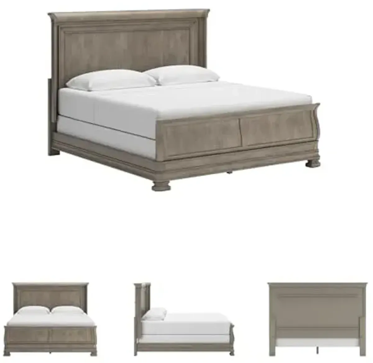 Signature Design by Ashley Lexorne Traditional King Sleigh Bed, Foundation or Box Spring Needed, Light Gray