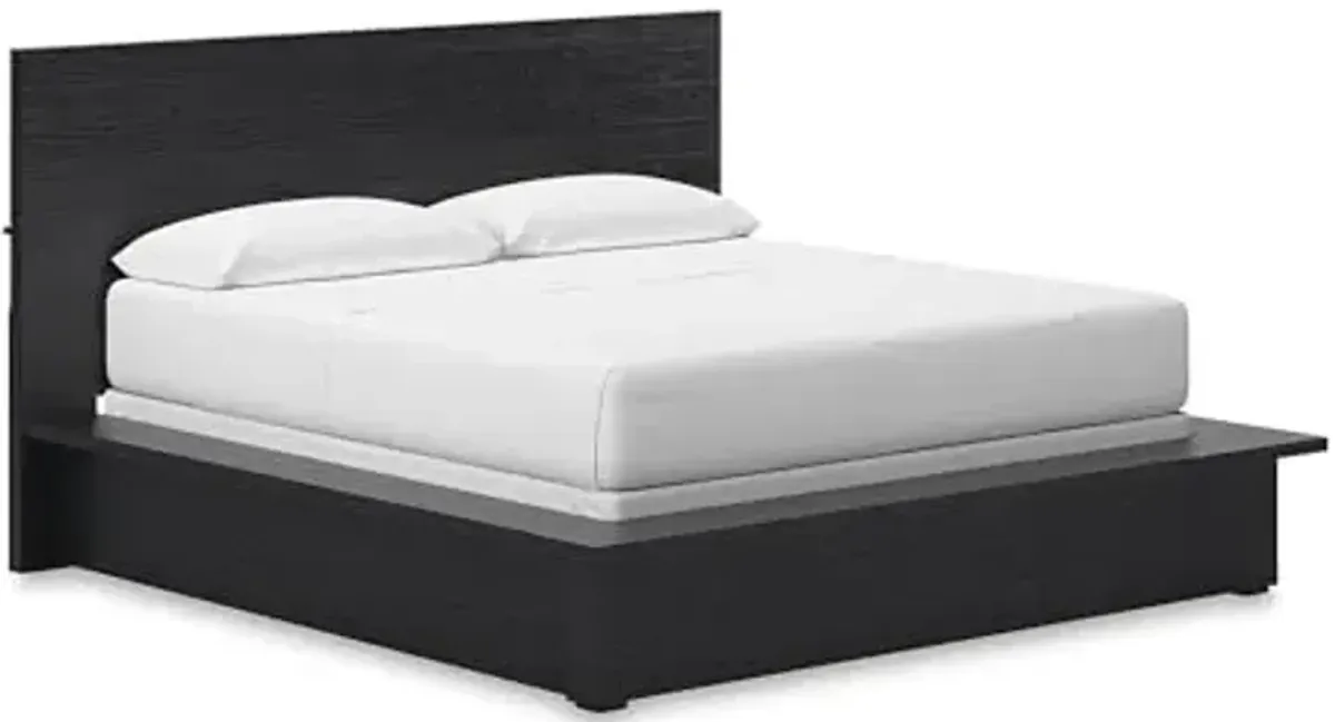 Signature Design by Ashley Londer Modern California King Panel Bed with Wide Rails, Foundation or Box Spring Needed, Black