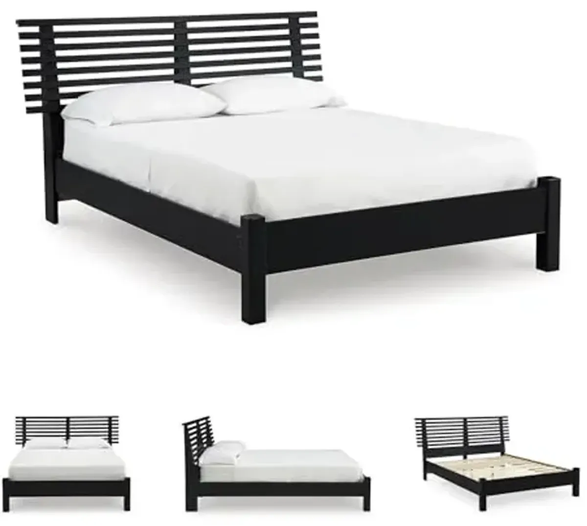 Signature Design by Ashley Danziar Modern Full Slat Panel Platform Bed, Foundation or Box Spring Not Needed, Black
