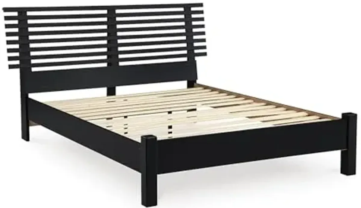 Signature Design by Ashley Danziar Modern Full Slat Panel Platform Bed, Foundation or Box Spring Not Needed, Black