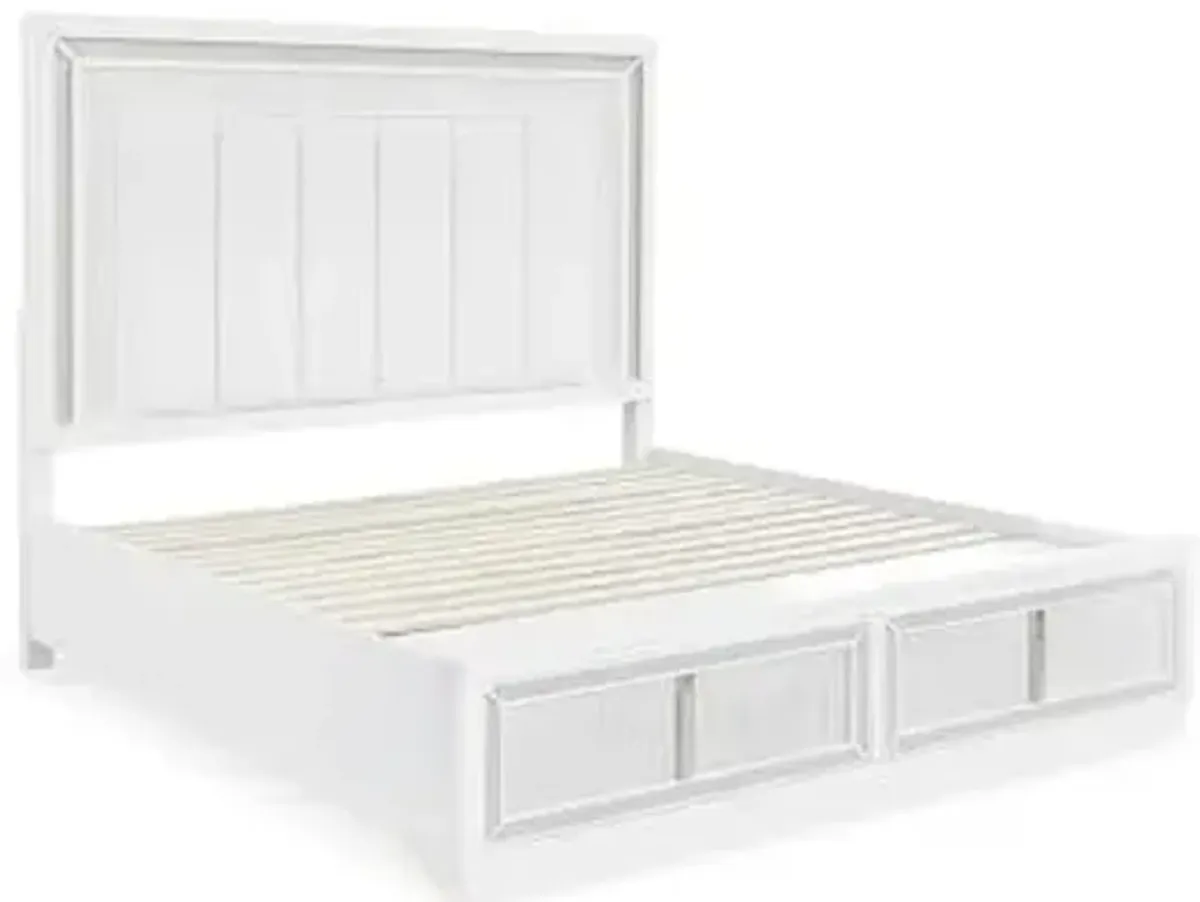 Signature Design by Ashley Chalanna Glam Faux Leather 2-Drawer King Upholstered Storage Bed with LED Lighting, Foundation or Box Spring Not Needed, White