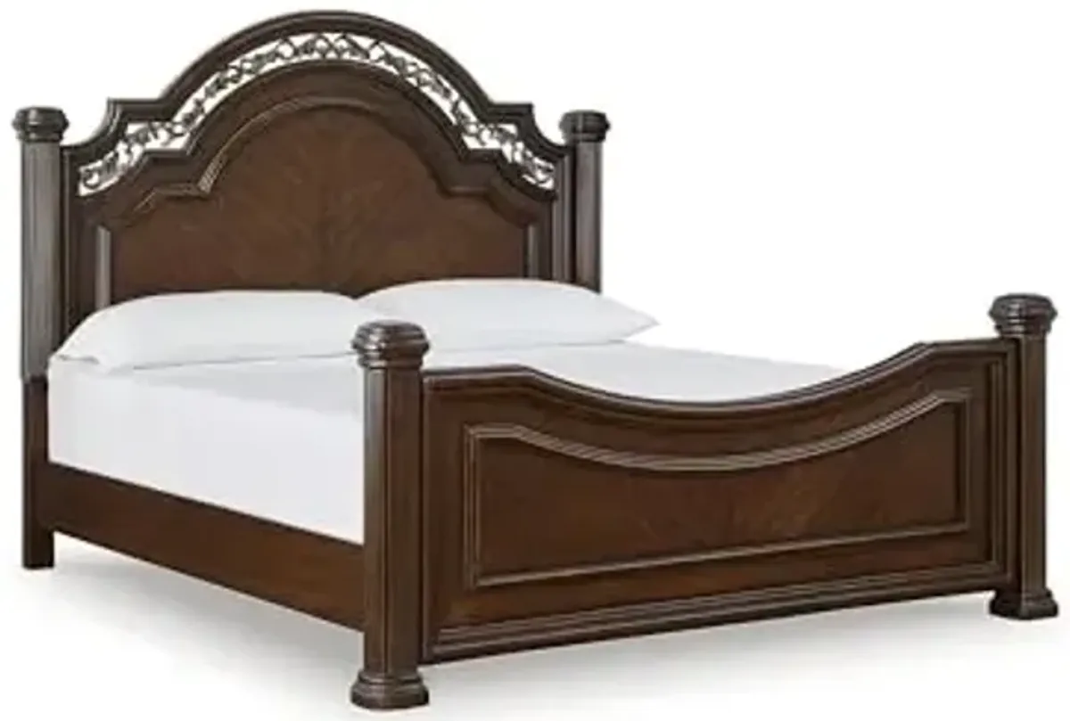 Signature Design by Ashley Lavinton Victorian King Poster Bed, Foundation or Box Spring Needed, Dark Brown