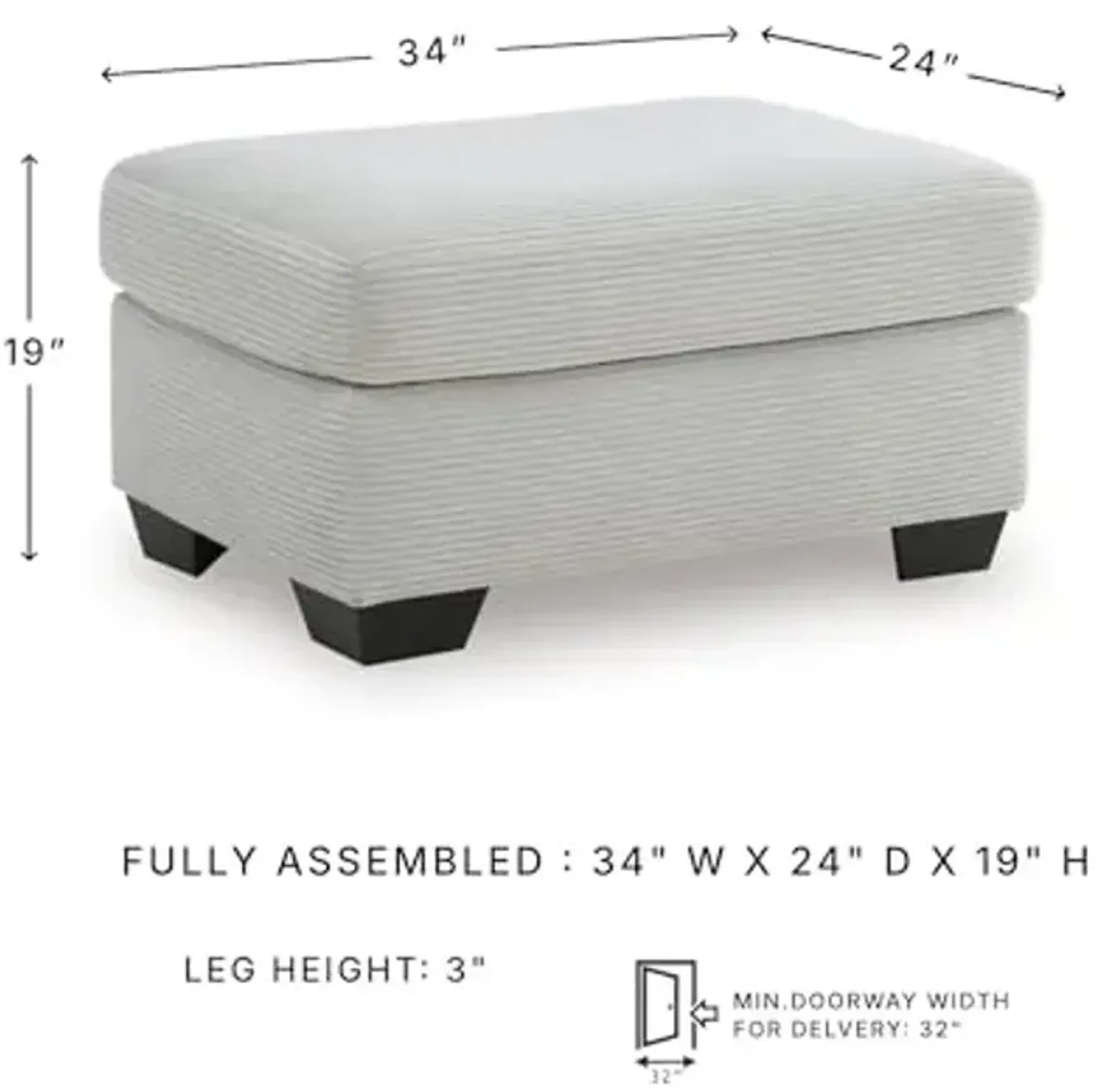 Signature Design by Ashley Ammon Contemporary Rectangular Upholstered Ottoman, Light Gray