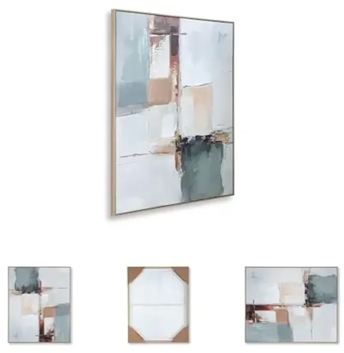 Signature Design by Ashley Trailport Modern Abstract Framed Wall Art, 50 x 40 Inches, White & Blue