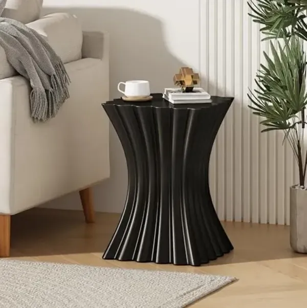 Christopher Knight Home Waven Lightweight Concrete Outdoor Side Table, Wave Design Sofa End Table for Living Room, MGO Patio Accent Table, Garden Stool or Plant Stand, Black