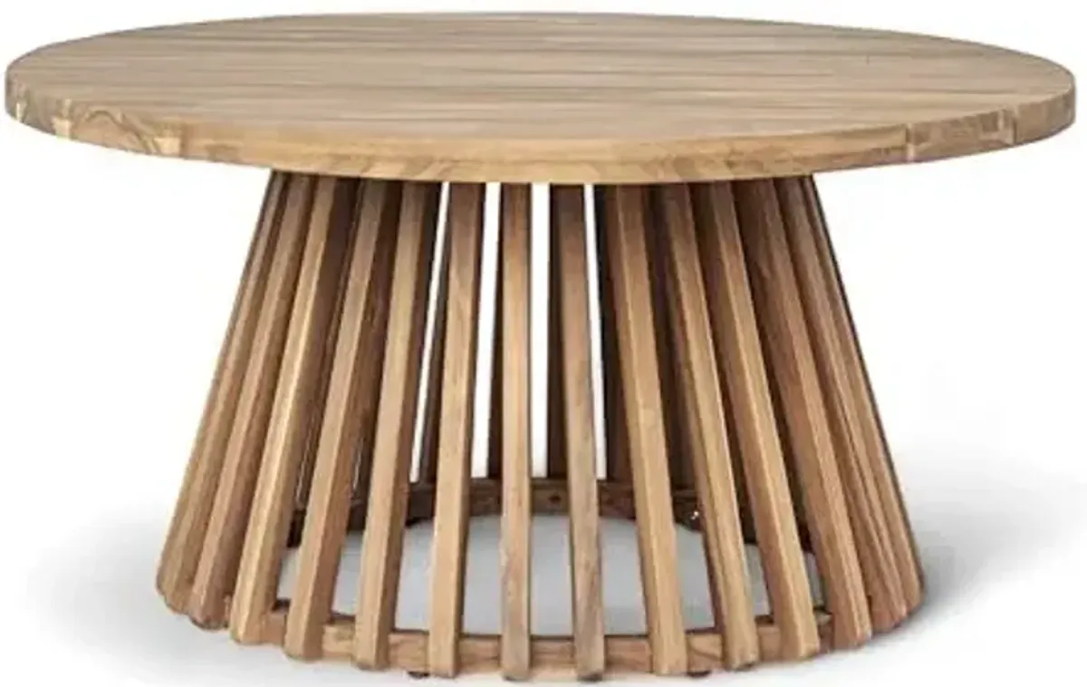 Christopher Knight Home Hakee Acacia Wood Patio Coffee Table, Round Coffee Table with Unique Wooden Base, Stylish Indoor/Outdoor Table, Easy Assembly, 31.5" x 31.5" x 16", Light Teak