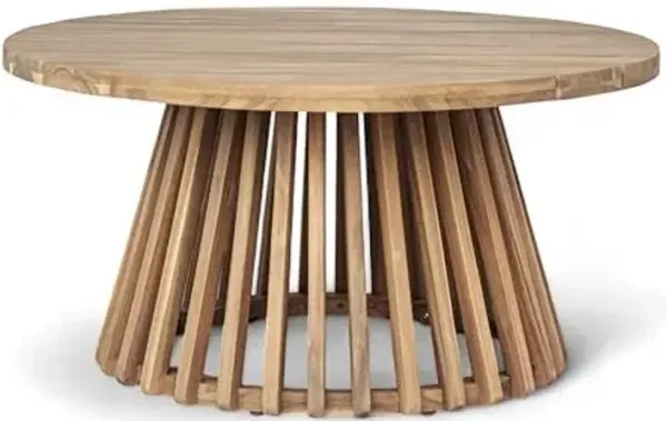Christopher Knight Home Hakee Acacia Wood Patio Coffee Table, Round Coffee Table with Unique Wooden Base, Stylish Indoor/Outdoor Table, Easy Assembly, 31.5" x 31.5" x 16", Light Teak