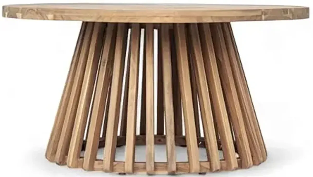 Christopher Knight Home Hakee Acacia Wood Patio Coffee Table, Round Coffee Table with Unique Wooden Base, Stylish Indoor/Outdoor Table, Easy Assembly, 31.5" x 31.5" x 16", Light Teak