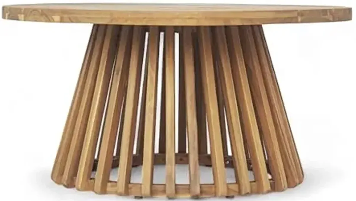 Christopher Knight Home Hakee Acacia Wood Patio Coffee Table, Round Table with Unique Wooden Base for Backyard, Balcony, Stylish Indoor/Outdoor Table, Easy Assembly, 31.5" x 31.5" x 16", Teak