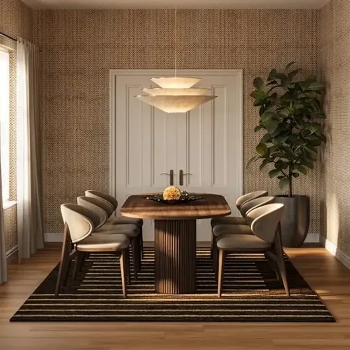 Rugs USA x Carmeon Hamilton Striped 5' x 8' Wool Area Rug for Living Room Bedroom Dining Room, Brown