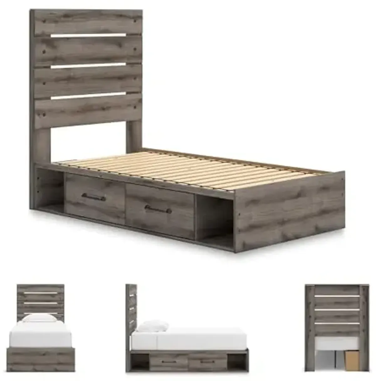 Signature Design by Ashley Urbanoore Industrial Panel Storage Bed, Foundation or Box Spring Not Needed, Twin, Gray