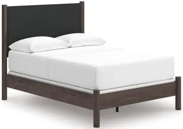 Signature Design by Ashley Cadmori Boho Chic Upholstered Panel Bed, Foundation or Box Spring Needed, Full, Dark Brown
