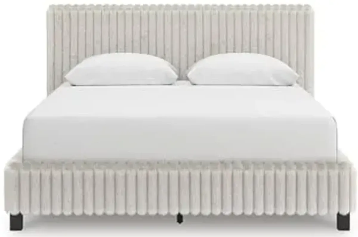 Signature Design by Ashley Birmonton Contemporary Upholstered Bed, Foundation or Box Spring Not Needed, Queen, White
