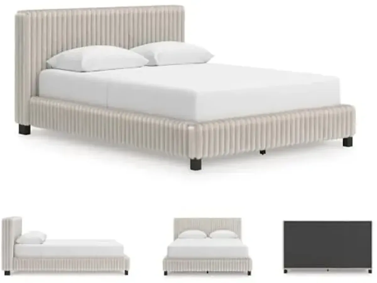 Signature Design by Ashley Birmonton Contemporary Upholstered Bed, Foundation or Box Spring Not Needed, Queen, White