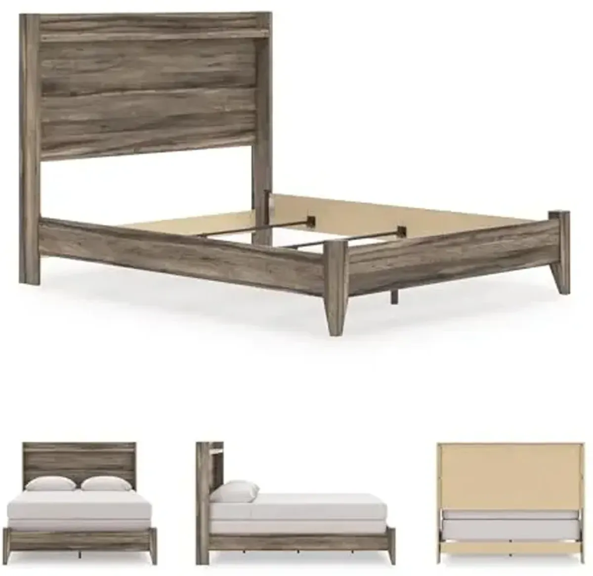 Signature Design by Ashley Baystorm Farmhouse Panel Bed with LED Lighting, Foundation or Box Spring Needed, Queen, Gray