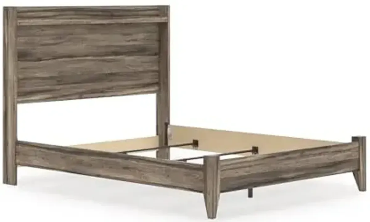 Signature Design by Ashley Baystorm Farmhouse Panel Bed with LED Lighting, Foundation or Box Spring Needed, Queen, Gray