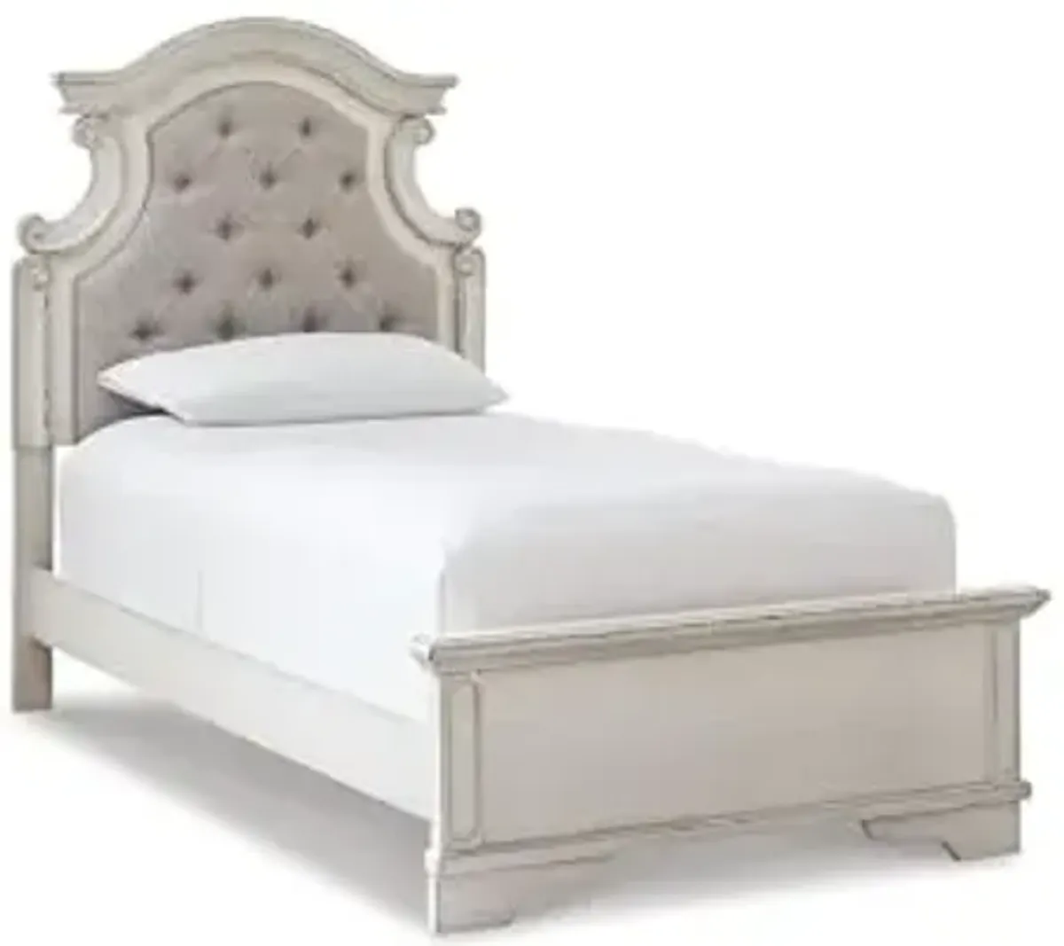 Signature Design by Ashley Realyn Traditional Panel Bed with Tufted Upholstery, Foundation or Box Spring Needed, Twin, Beige