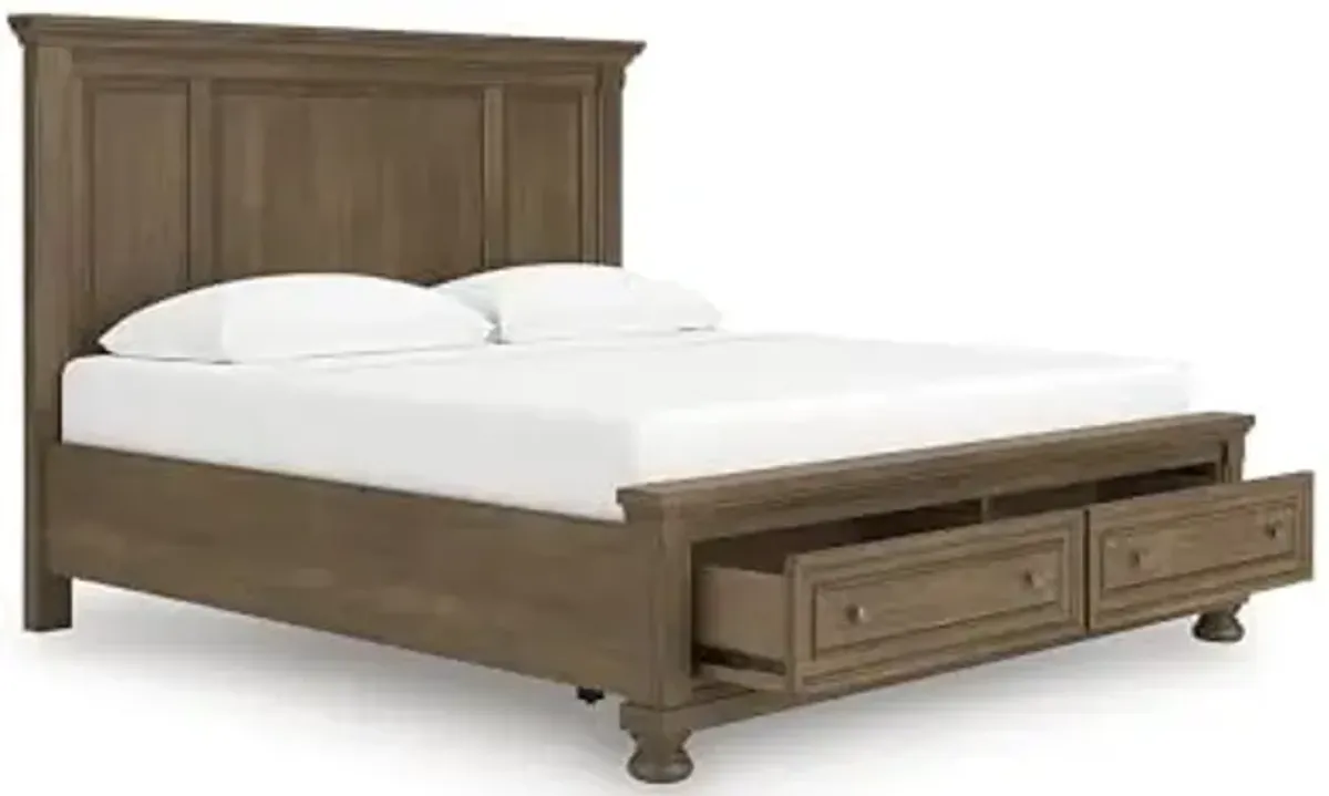 Signature Design by Ashley Vandenmore Traditional Panel Storage Bed, Foundation or Box Spring Not Needed, King, Dark Brown