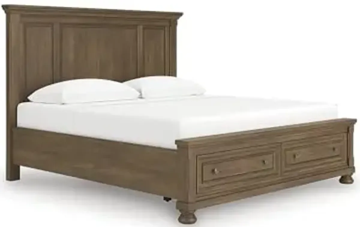 Signature Design by Ashley Vandenmore Traditional Panel Storage Bed, Foundation or Box Spring Not Needed, King, Dark Brown