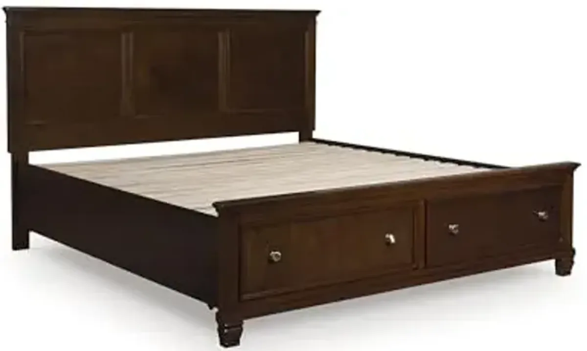Signature Design by Ashley Danabrin Farmhouse Panel Storage Bed, Foundation or Box Spring Not Needed, California King, Dark Brown