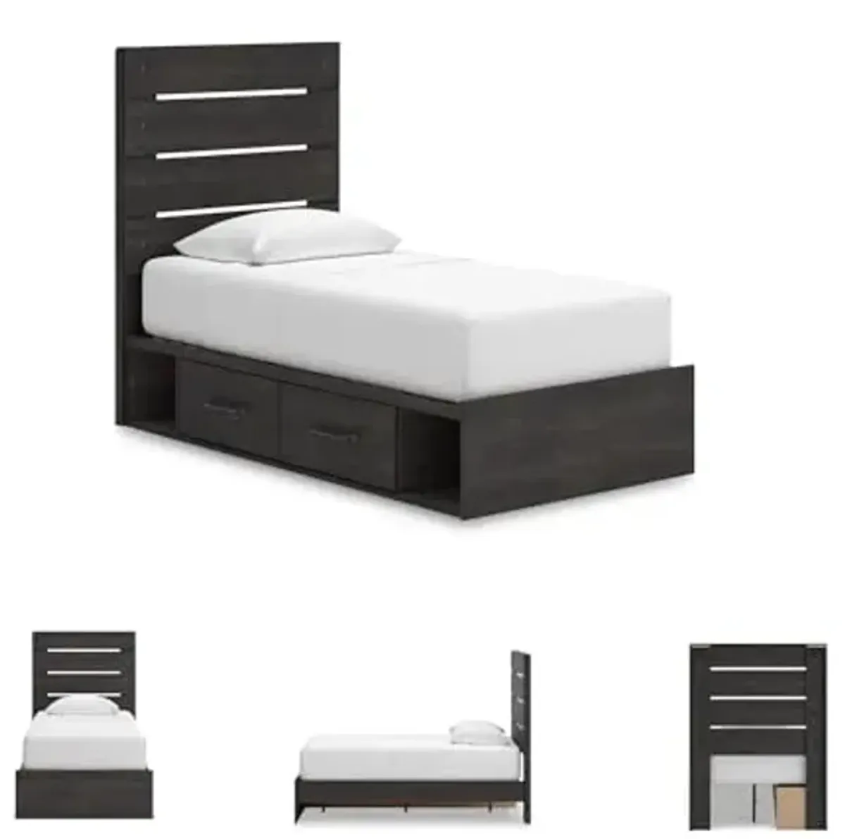 Signature Design by Ashley Delmorta Rustic Panel Storage Bed, Foundation or Box Spring Not Needed, Twin, Gray