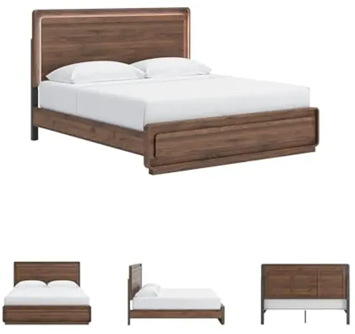 Signature Design by Ashley Hollinaze Contemporary Panel Platform Bed with LED Lighting, Foundation or Box Spring Not Needed, King, Dark Brown