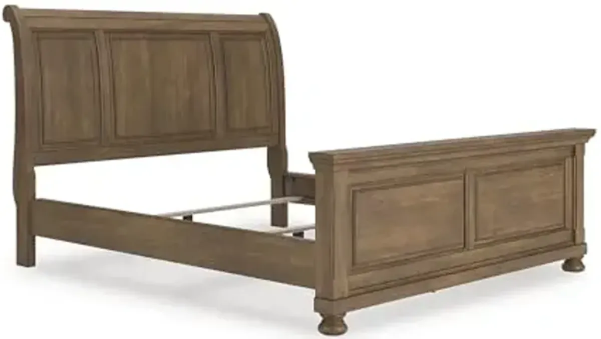 Signature Design by Ashley Vandenmore Traditional Sleigh Bed, Foundation or Box Spring Needed, California King, Dark Brown