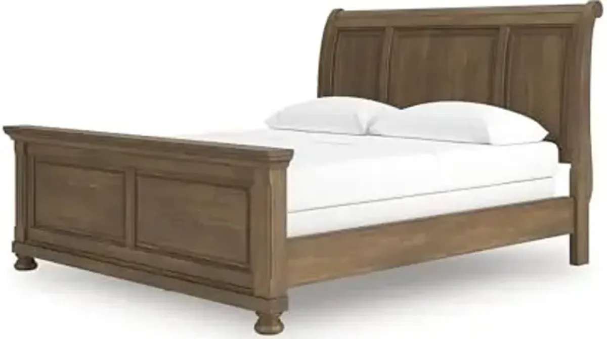 Signature Design by Ashley Vandenmore Traditional Sleigh Bed, Foundation or Box Spring Needed, California King, Dark Brown