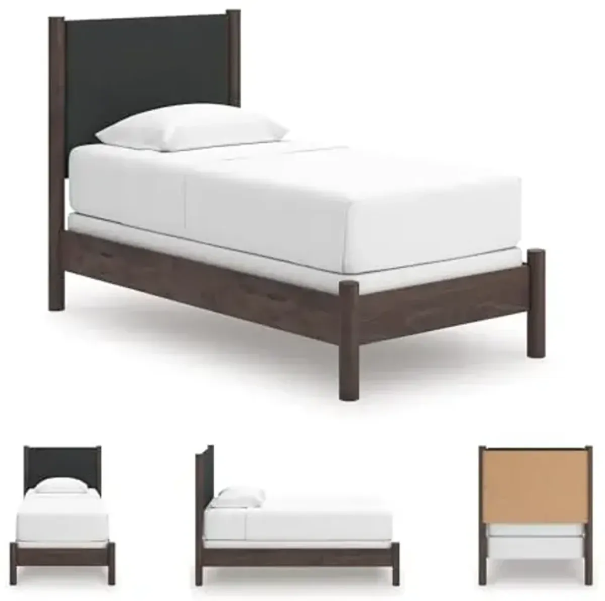 Signature Design by Ashley Cadmori Boho Chic Upholstered Panel Bed, Foundation or Box Spring Needed, Twin, Dark Brown