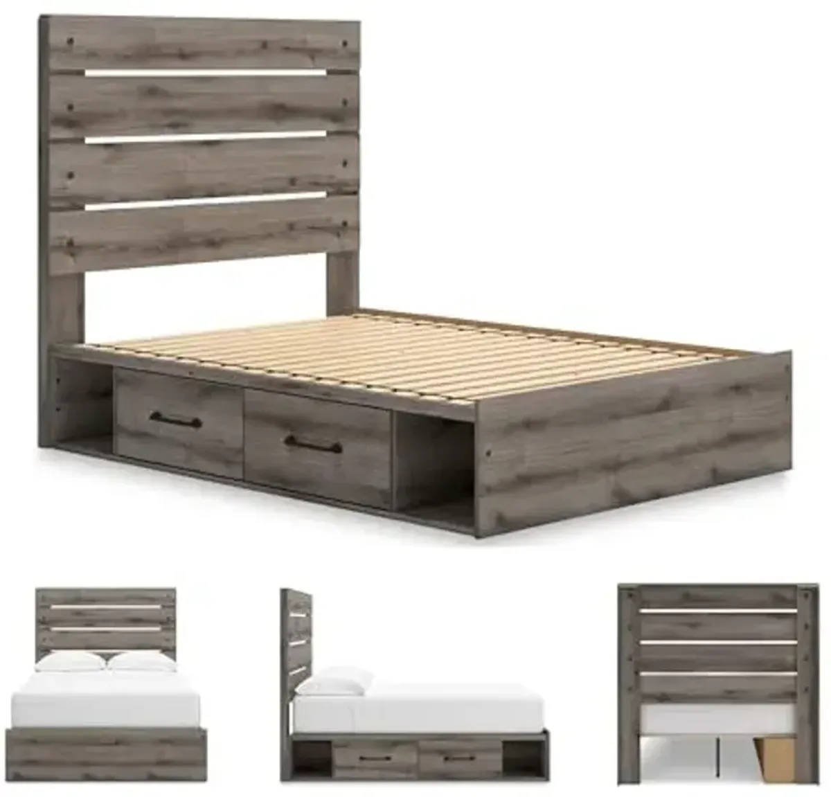 Signature Design by Ashley Urbanoore Industrial Panel Storage Bed, Foundation or Box Spring Not Needed, Full, Gray