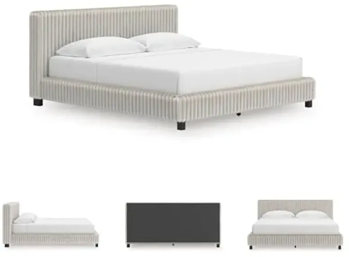 Signature Design by Ashley Birmonton Contemporary Upholstered Bed, Foundation or Box Spring Not Needed, King, White