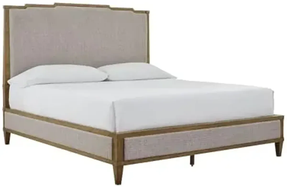 Signature Design by Ashley Sharlance Transitional Upholstered Panel Bed, Foundation or Box Spring Needed, California King, Dark Brown & Beige