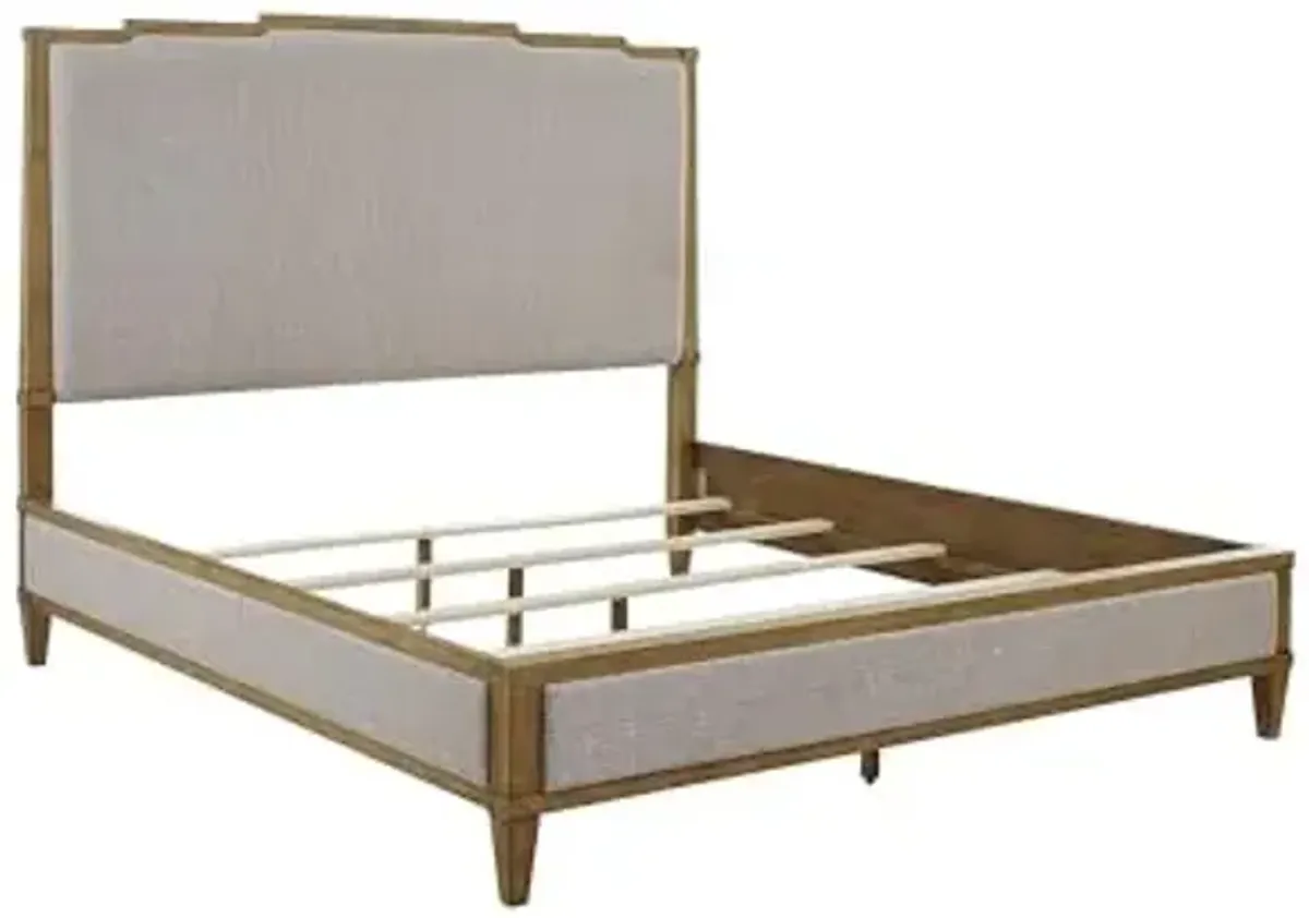 Signature Design by Ashley Sharlance Transitional Upholstered Panel Bed, Foundation or Box Spring Needed, California King, Dark Brown & Beige