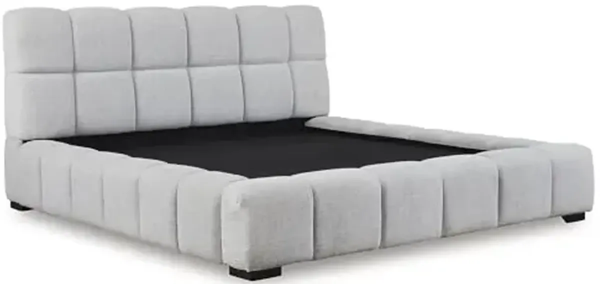 Signature Design by Ashley Jesstean Contemporary Upholstered Bed with Tufted Design, Foundation or Box Spring Not Needed, California King, Light Gray