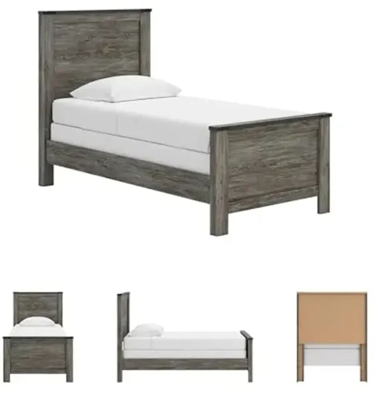 Signature Design by Ashley Frandern Industrial Panel Bed with Nailhead Accents, Foundation or Box Spring Needed, Twin, Gray