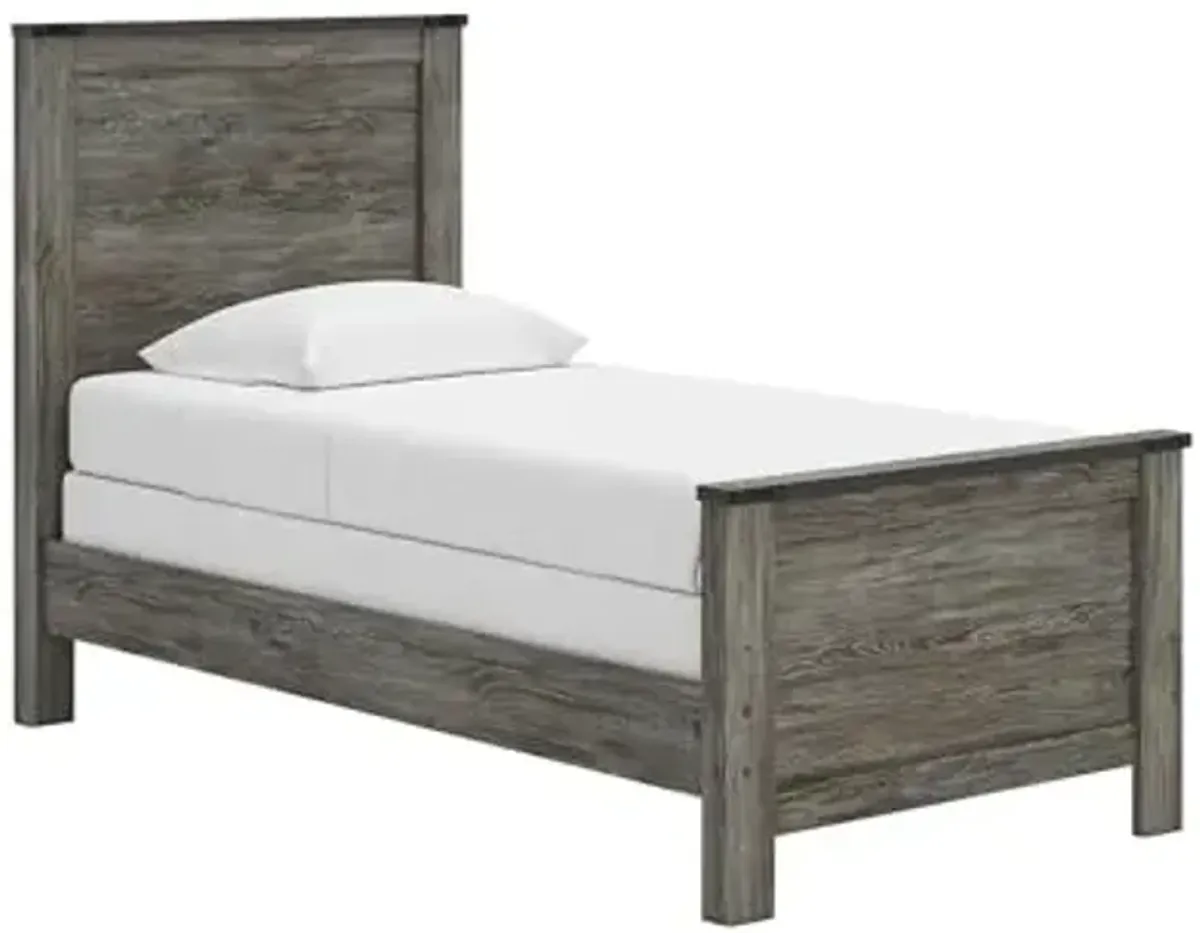 Signature Design by Ashley Frandern Industrial Panel Bed with Nailhead Accents, Foundation or Box Spring Needed, Twin, Gray