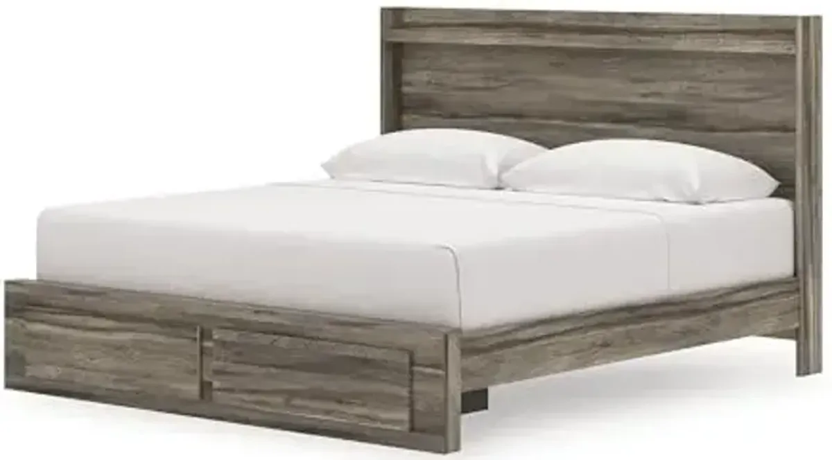 Signature Design by Ashley Baystorm Farmhouse Panel Storage Bed with LED Lighting, Foundation or Box Spring Not Needed, King, Gray