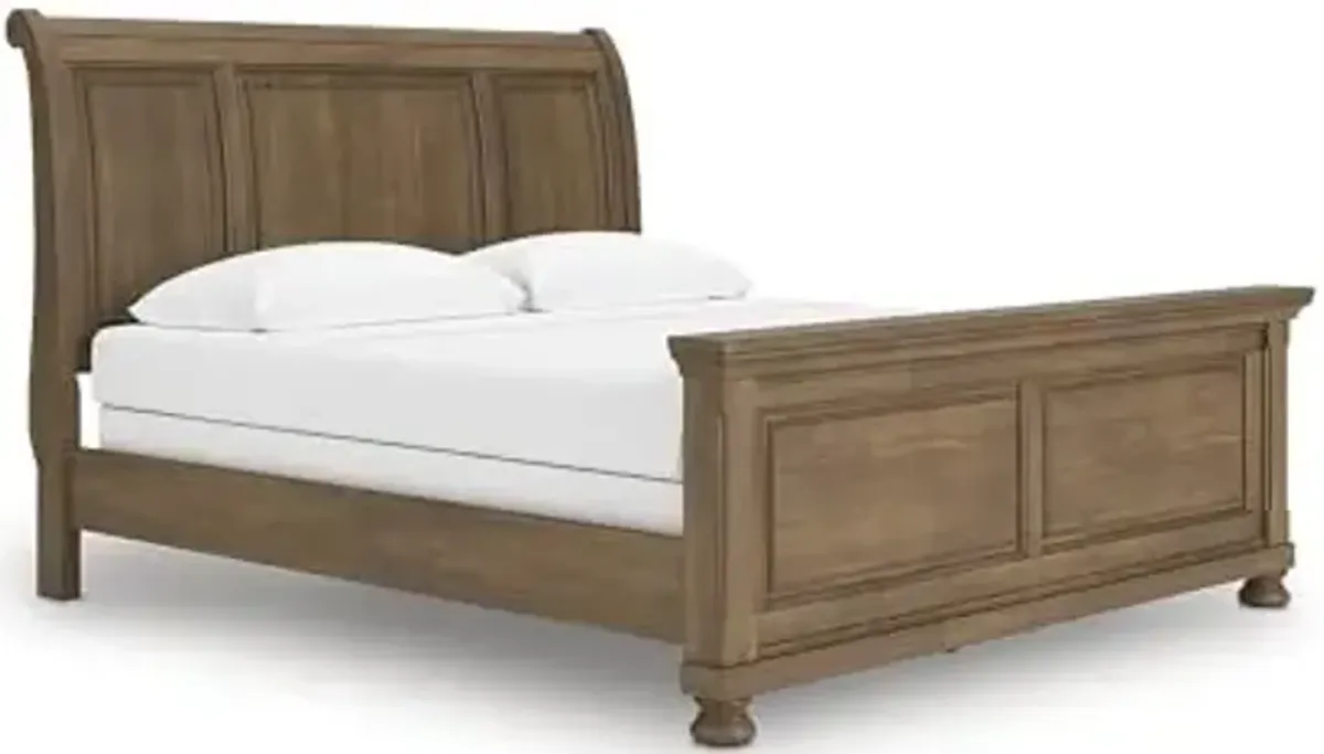 Signature Design by Ashley Vandenmore Traditional Sleigh Bed, Foundation or Box Spring Needed, King, Dark Brown