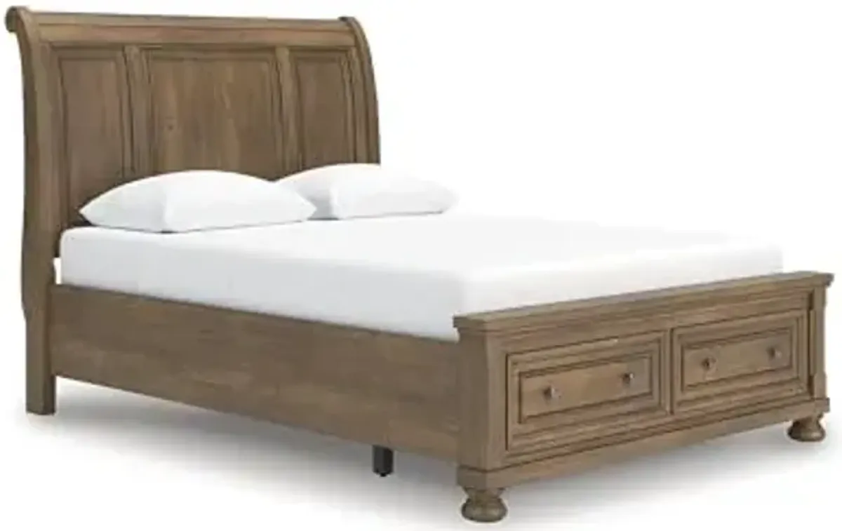 Signature Design by Ashley Vandenmore Traditional Storage Sleigh Bed, Foundation or Box Spring Not Needed, Queen, Dark Brown
