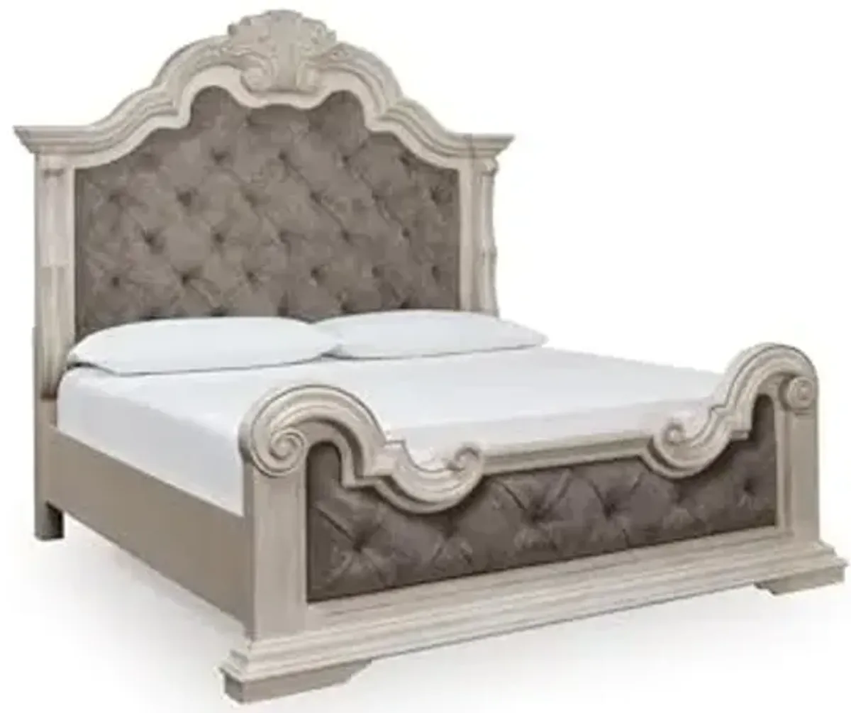 Signature Design by Ashley Andonhall Traditional Upholstered Panel Bed with Tufted Design, Foundation or Box Spring Needed, King, Beige